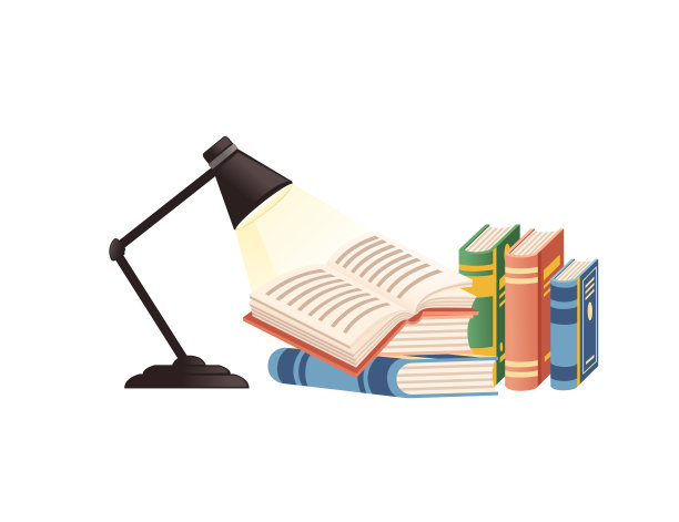 书桌工作场所的项目为家庭工作站与一堆书和现代书桌平面矢量插图白色背景的概念图片下载