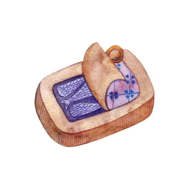 水彩鱼罐头，小鲱鱼。手绘插图。图片下载