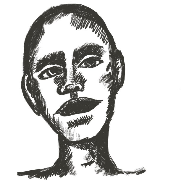 黑白恐怖男人自画像，光头男人素描图片下载