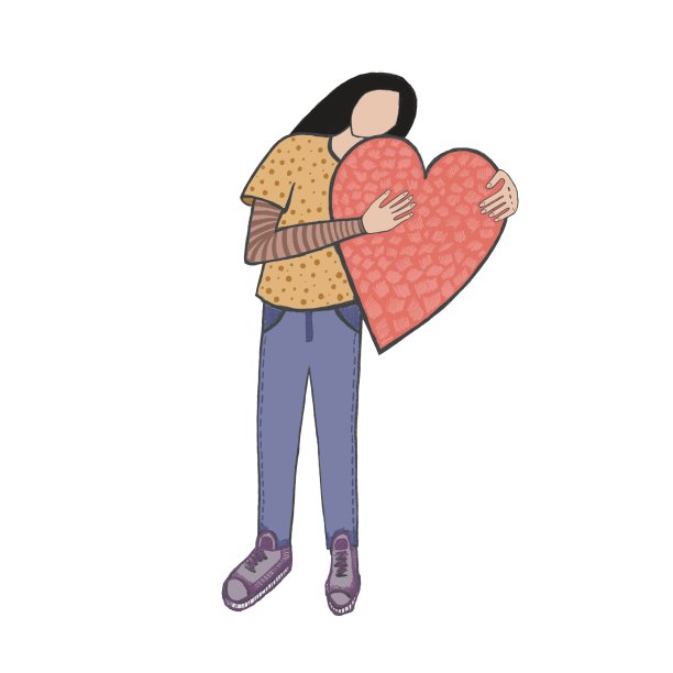 黑头发的女孩抱着白色背景上孤立的一颗心图片下载