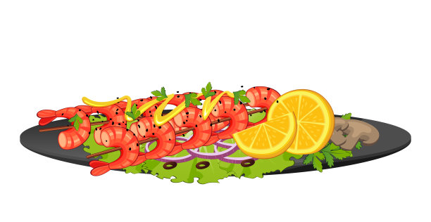 现实煮炸虾沙拉白色背景-向量图片下载