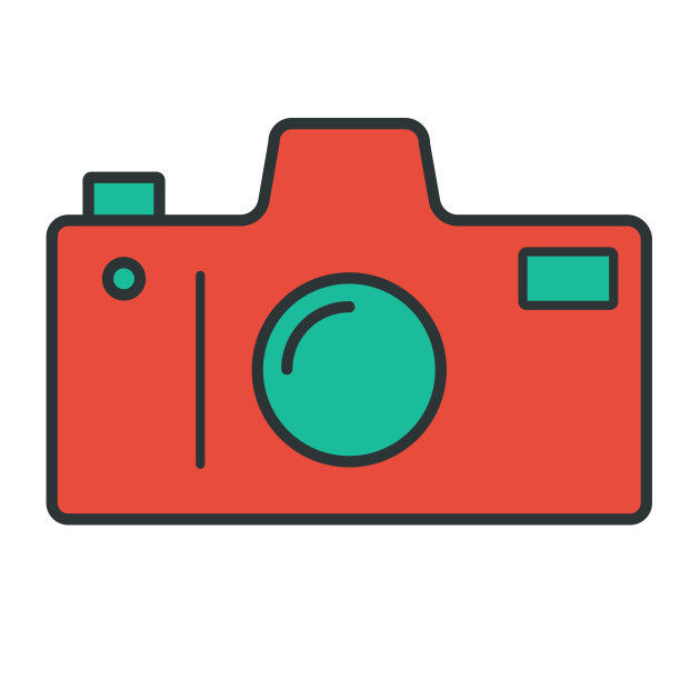 相机平面图标的矢量。红色和绿色的平面颜色。图片下载