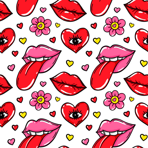 爱的无缝图案与性感的嘴唇。情人节设计。矢量图图片下载