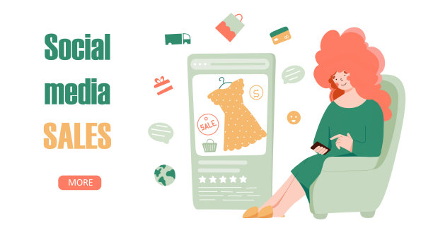 现代社交网络购物商店，为网页设计概念设计平面矢量登陆页面模板。在线支付。图片下载