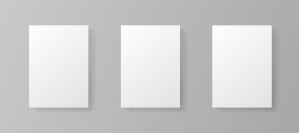 空白的纸张，图片画布，墙壁显示孤立的灰色背景。展示海报，名片。A4模型图片下载