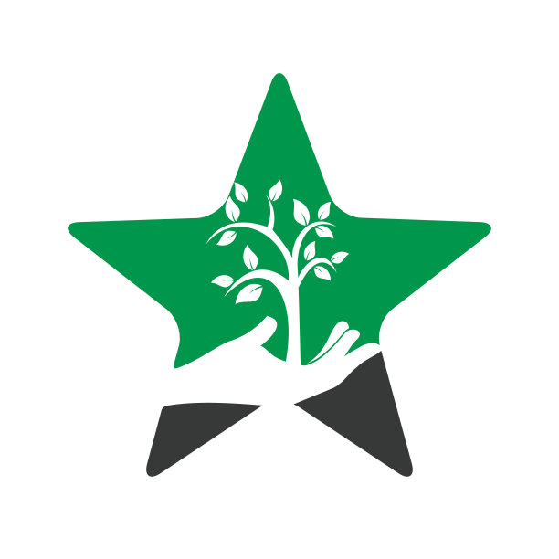 手树和星星标志设计。天然产品的标志。图片下载