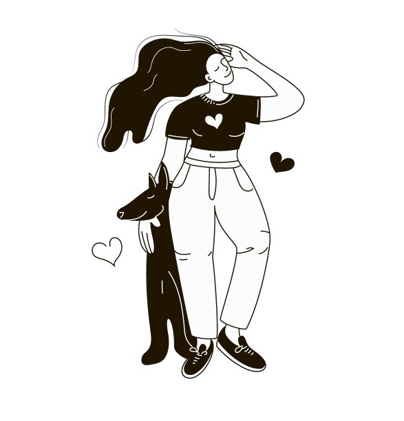 胖女孩站起来拥抱了这只狗。涂鸦风格股票矢量插图孤立在白色背景图片下载