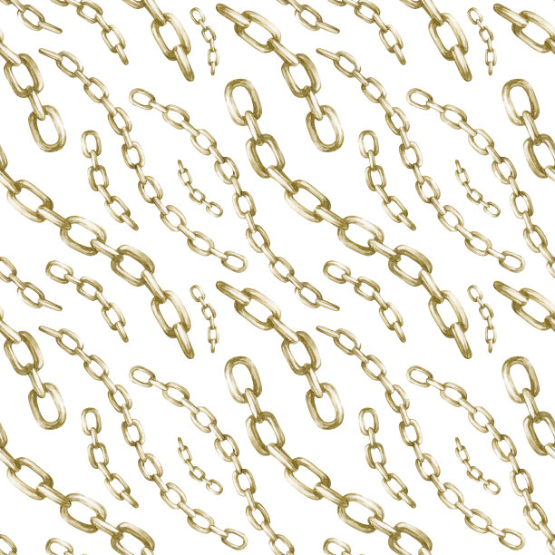 水彩无缝图案与复古金链在白色背景。图片下载