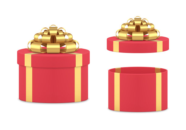 豪华问候红色礼盒开放和关闭帽集3d设计现实的矢量插图图片下载