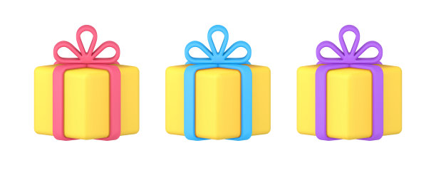 节日黄色包装礼盒系明亮光泽蝴蝶结彩带3d模板图标等长图片下载