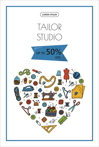 矢量涂鸦缝横幅。向量缝纫商店销售，裁缝工作室，广告。缝纫人体模型，机器，测量和切割用品，黑色轮廓。草图与职业图片下载