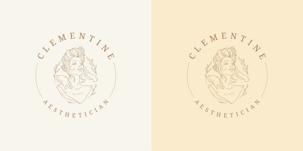 美丽的女性肖像与花卉装饰标志徽章设计模板矢量插图图片下载