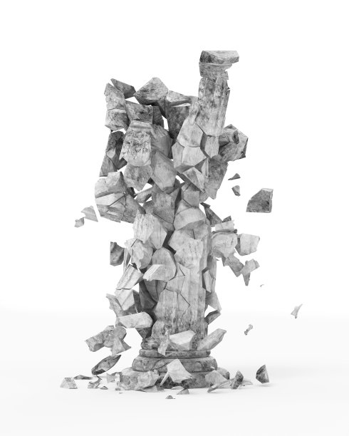 破碎的经典古柱孤立在白色背景上图片下载