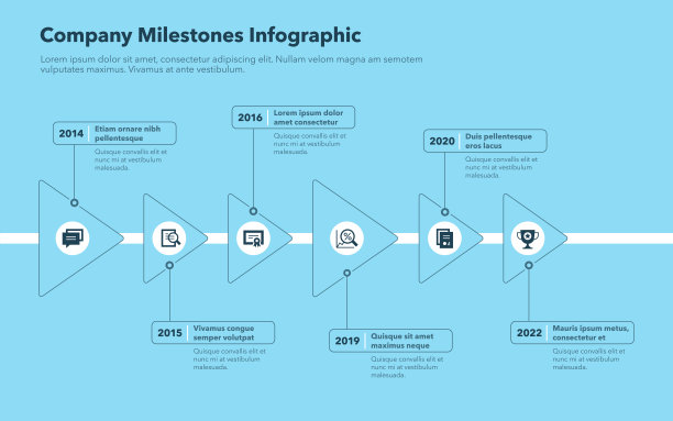 公司里程碑的6个步骤的现代信息图表-蓝色版本图片下载