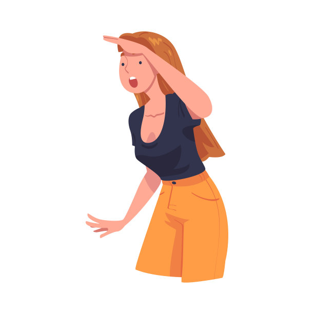 女人看远的东西有趣的手在前额向量插图图片下载