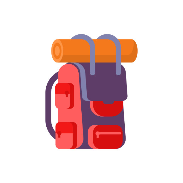 传统背包适合户外活动休闲露营、徒步旅行、徒步旅行等距矢量图片下载