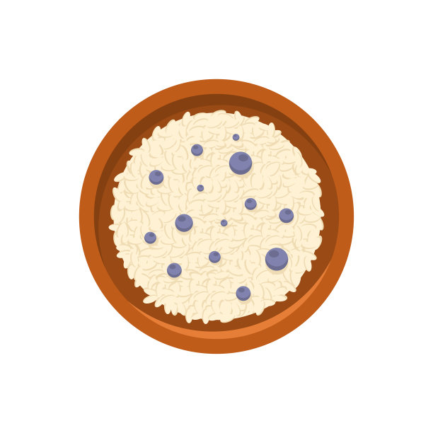 传统燕麦粥或米饭装饰越橘顶视图矢量平面插图图片下载