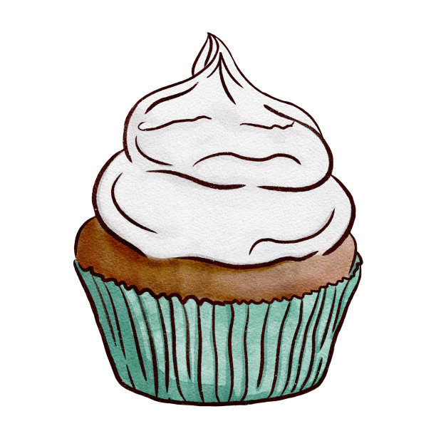 奶油装饰纸杯蛋糕的水彩插图。手绘松饼插图。图片下载