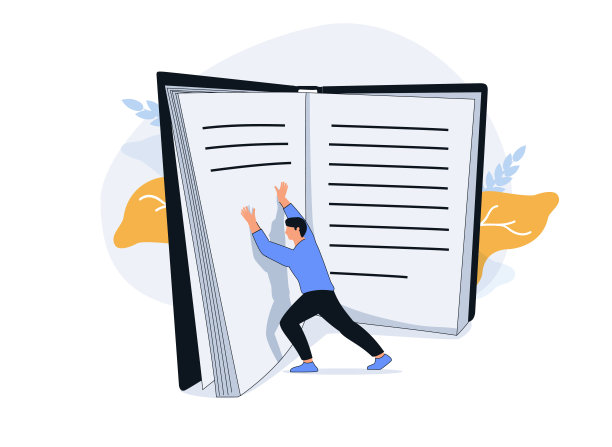 一个男人，一个学生或一个商人正在翻看一本厚厚的书。矢量插图手绘涂鸦风格图片下载