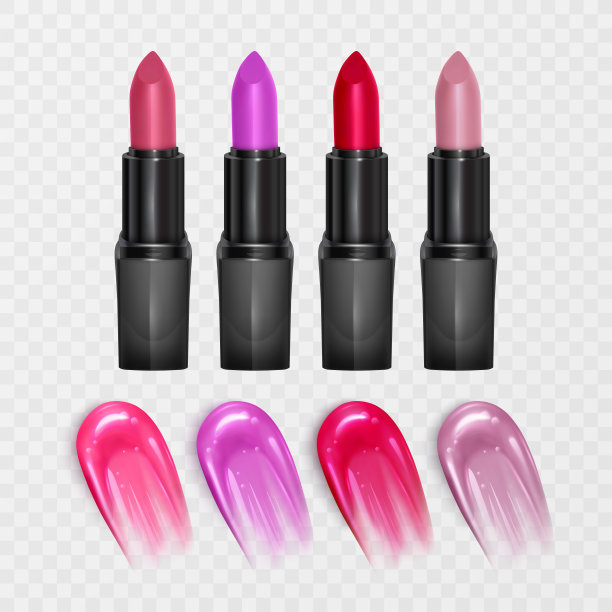 一套彩色口红。红色的口红，粉红色的口红在现实主义风格，矢量格式图片下载