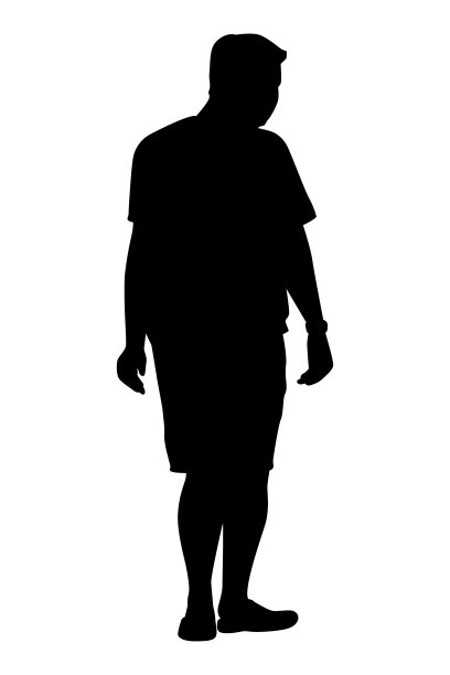 白色背景上孤立的胖男人剪影图片下载