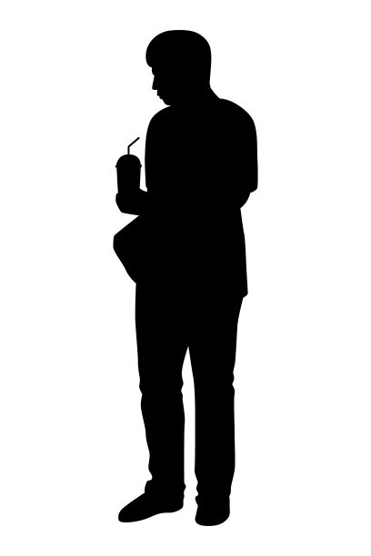 年轻人的剪影孤立在白色的背景上图片下载