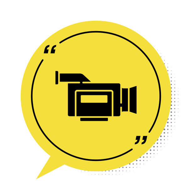 黑色电影相机图标孤立在白色上图片下载