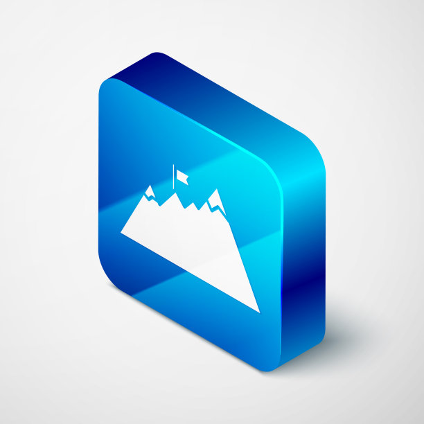 等距山脉与旗帜在顶部图标孤立图片下载