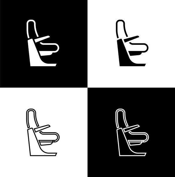 设置飞机座位图标孤立的黑色和白色图片下载