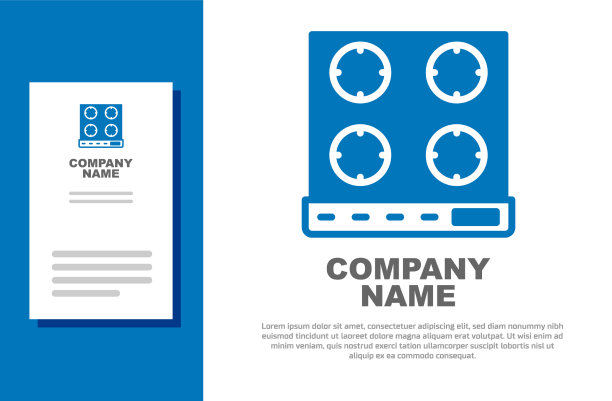 蓝色煤气灶图标孤立在白色背景上图片下载