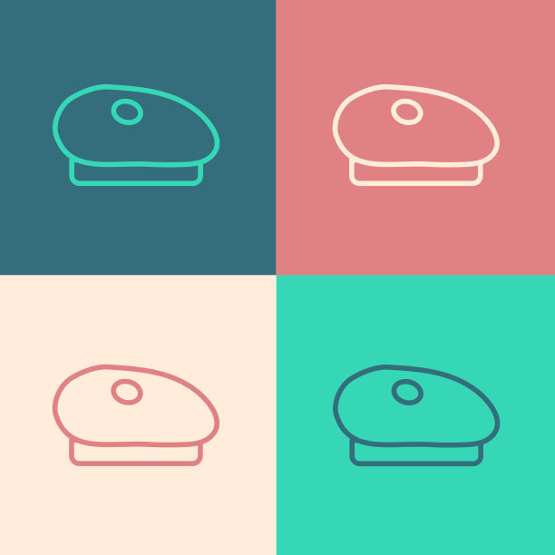 波普艺术线法国贝雷帽图标孤立的颜色图片下载