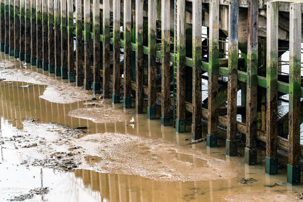 近距离观察海上的旧码头图片下载