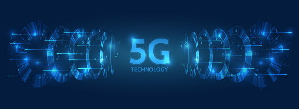 5G高速信息传输技术。全球无线标准概念。蓝色背景上的高科技通讯插图。图片下载