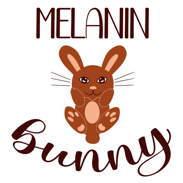 为非裔美国婴儿手写复活节报价。向量书法插图在白色棕色的颜色上-黑色素兔子与兔子。适合婴儿服，t恤，印刷品，贴纸，相册图片下载