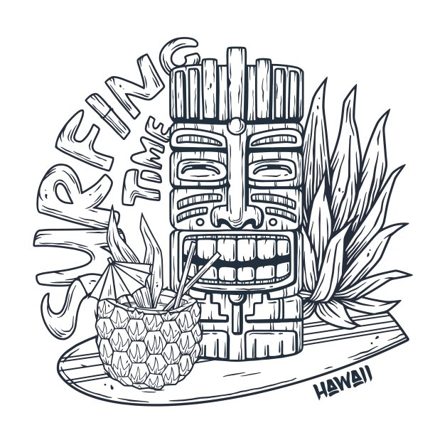 冲浪夏威夷鸡尾酒和提基在船上印刷图片下载