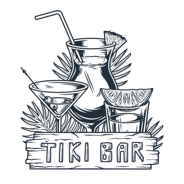 鸡尾酒夏威夷提基酒吧和冲浪。民族冲浪图片下载