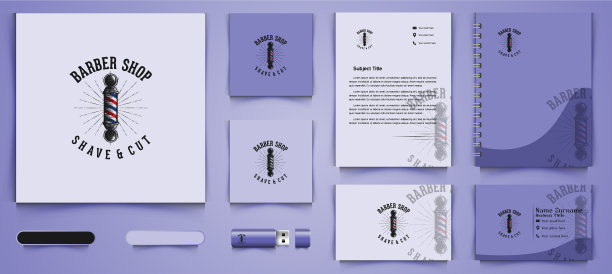 理发师杆复古理发店的标志和业务图片下载