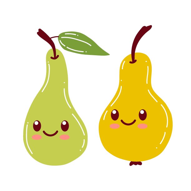 有趣可爱的梨子角色。矢扁梨卡通儿童快乐性格。梨果概念图孤立在绿色上图片下载
