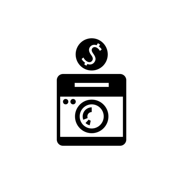 洗衣机与硬币图标孤立在白色图片下载