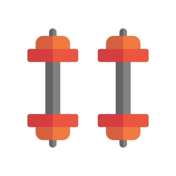 红色哑铃图标。肌肉训练。肌肉。向量。图片下载