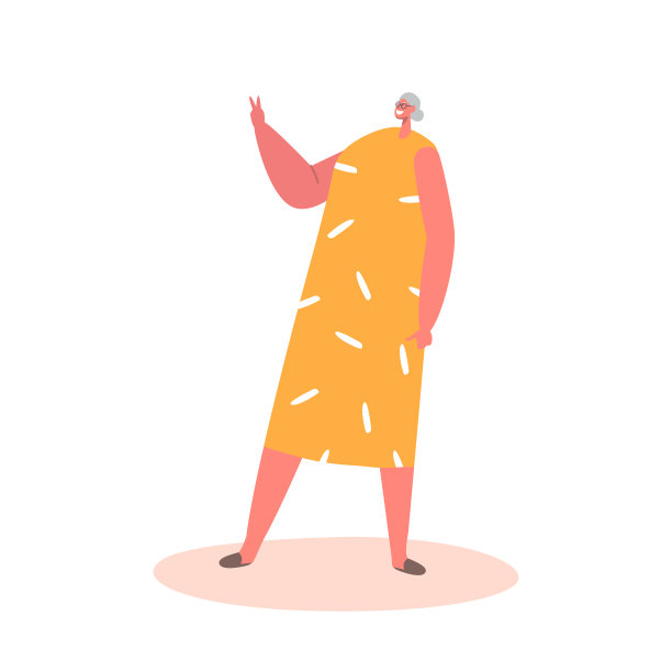 年长女性角色显示胜利姿态孤立在白色背景。老年妇女摆姿势拍照图片下载