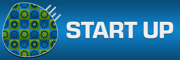 启动蓝色绿色齿轮纹理元素水平图片下载