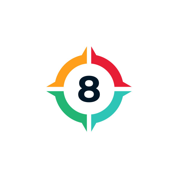 指南针标志设计中色彩鲜艳的数字8图片下载