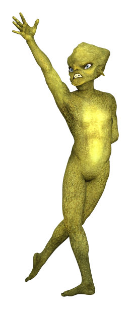 3D渲染绿色外星人在白色图片下载