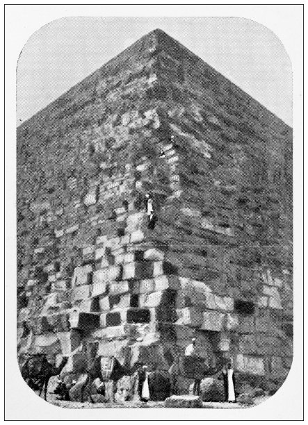 埃及的复古旅行照片：金字塔上的人们图片下载