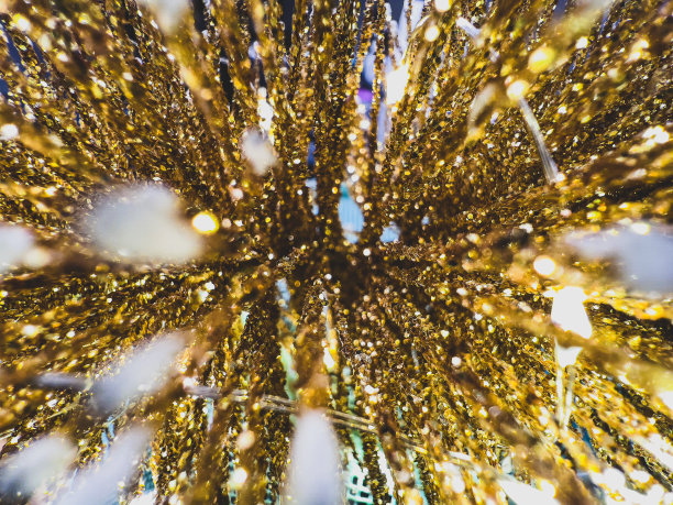 这是一棵涂了金色的小装饰树的微距镜头。图片下载