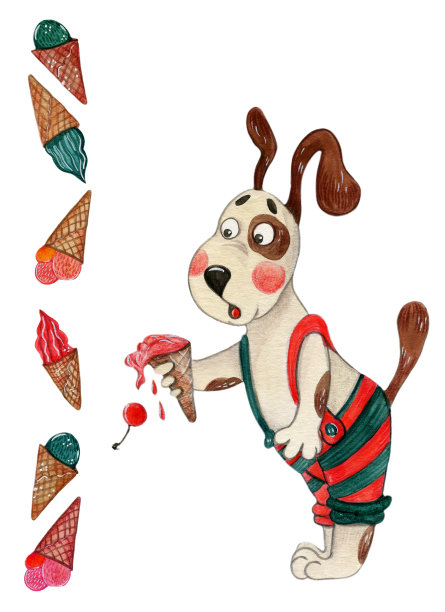 有趣的狗和融化的冰淇淋图片下载