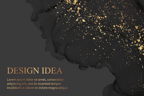 水彩背景与抽象的黑色墨波和金色飞溅。图片下载