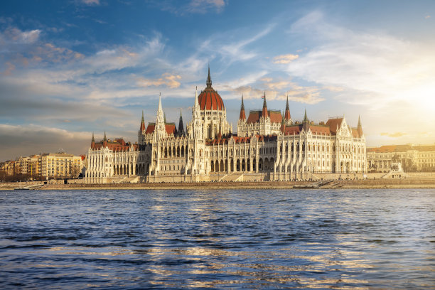 从多瑙河俯瞰匈牙利议会，令人印象深刻图片下载
