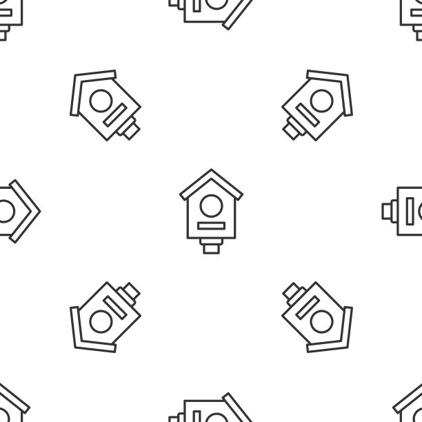 灰线鸟屋图标孤立无缝图片下载